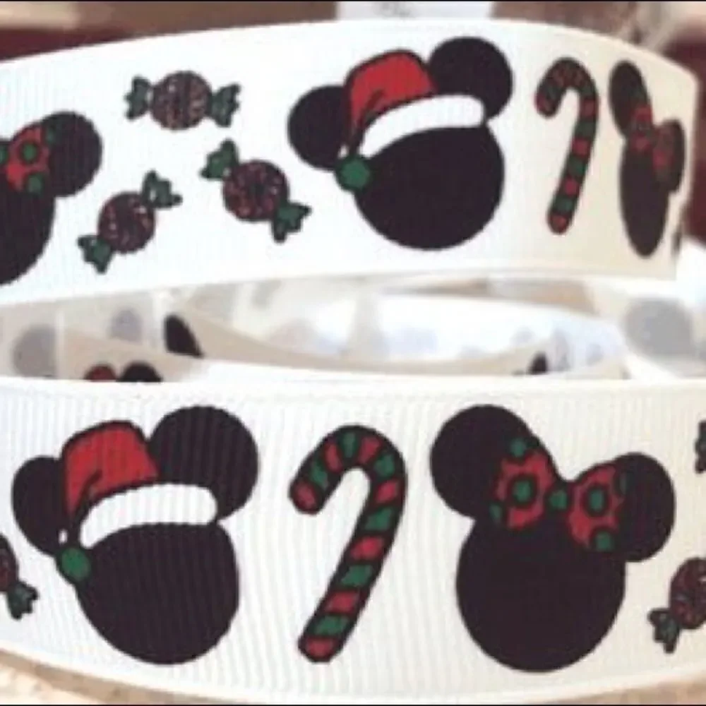 Grosgrain Ribbon 7/8” 5 yards NEW Christmas candy cane Minnie Mickey Mouse Santa